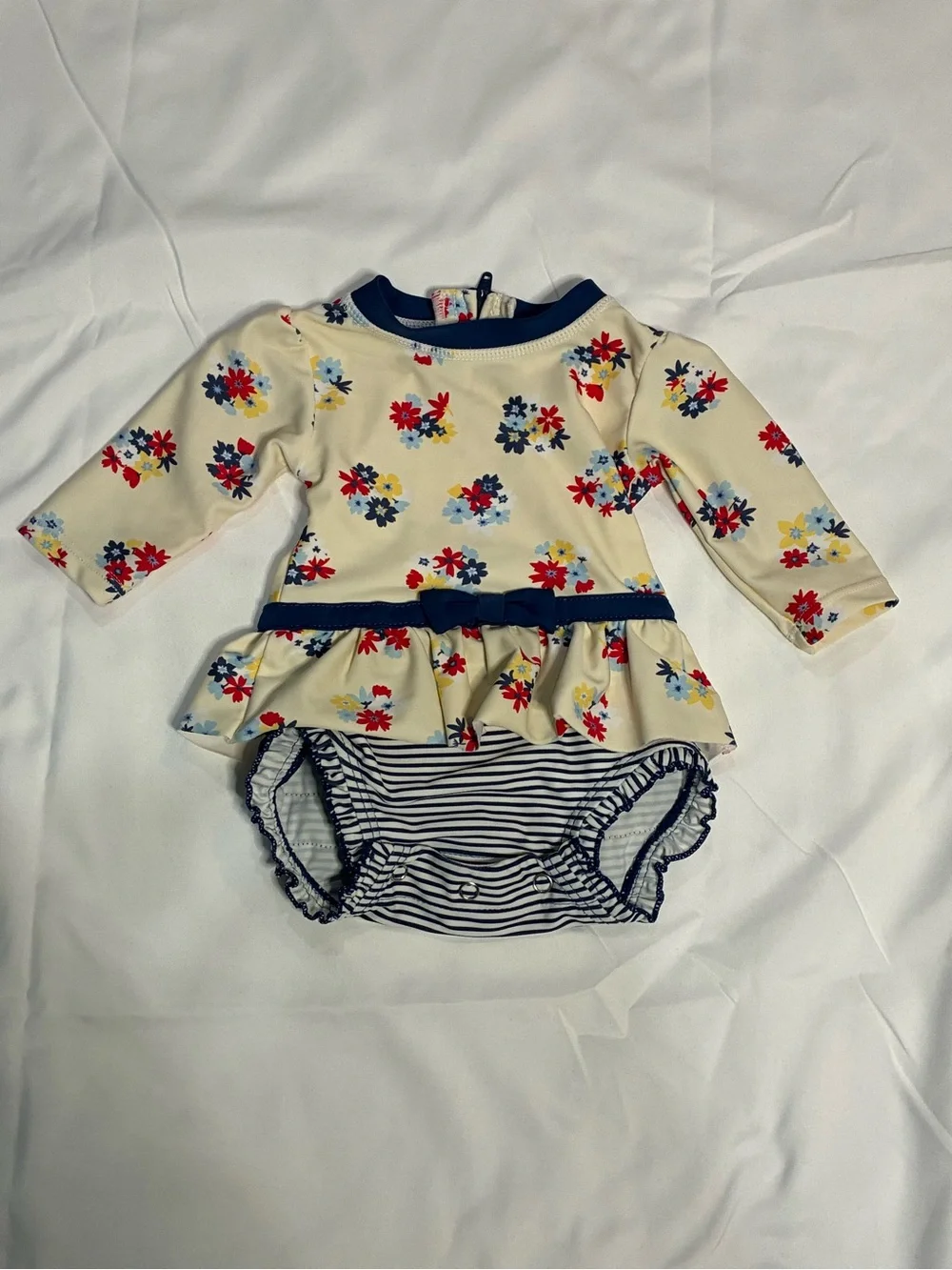 RuffleButts Baby Girl Floral Peplum Rash Guard Swimsuit 0-3M Swim
